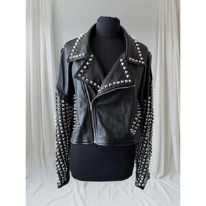 Women's Faux Leather Studded Motorcycle Jacket, 2XL
